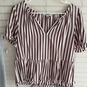 Madewell Women's Striped Top - Maroon and White